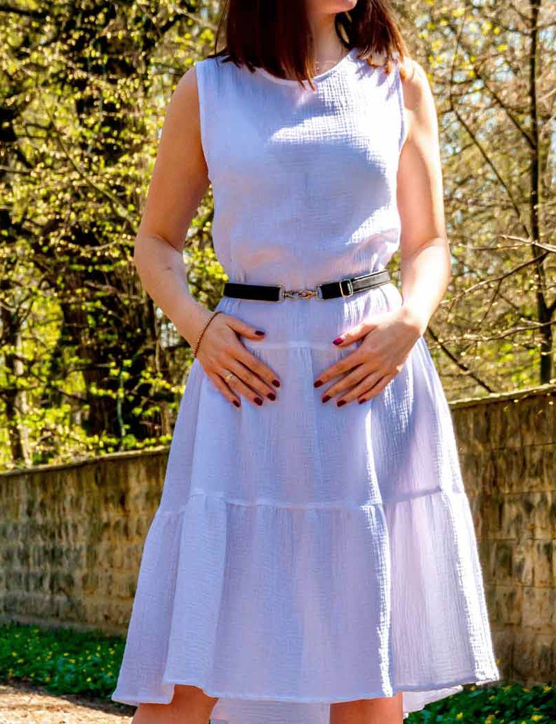 White muslin boho knee-length dress